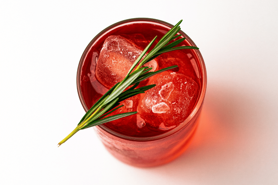cranberry smash cocktail viewed from above